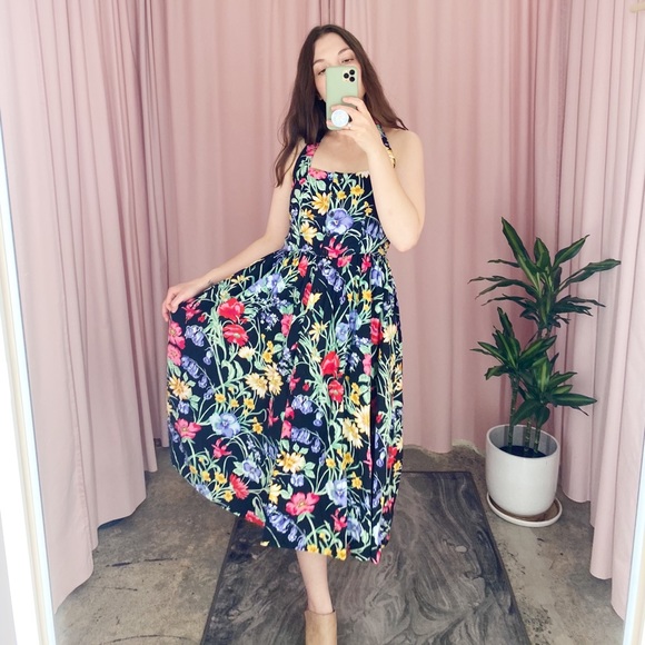 Vintage 80s 90s Floral Halter Midi Dress 6 - Picture 11 of 16